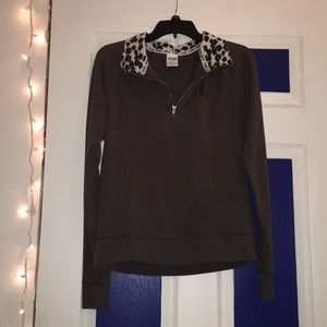 grey, cheetah print pattern long sleeve shirt.